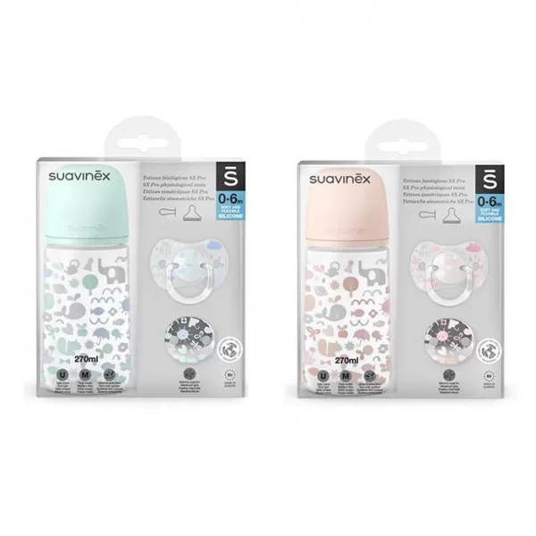 Suavinex SADA 270ml + DUDLÍK FYZIOLOGICKÝ 0/6M + KLIP MEMORIES