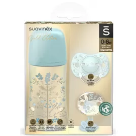 SUAVINEX GOLD SET 270ml + DUDLÍK FYZIOLOGICKÝ 0/6 + KLIP GOLD