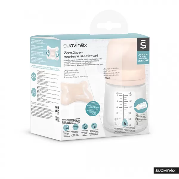 SUAVINEX SADA ANTIKOLIKOVÁ Zerø.Zerø™ LÁHEV 180 ml A + dudlík Zerø.Zerø™ -2/ 2M