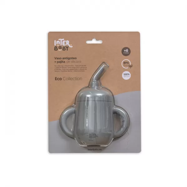 INTERBABY Lahvička s brčkem SILIKONOVÁ