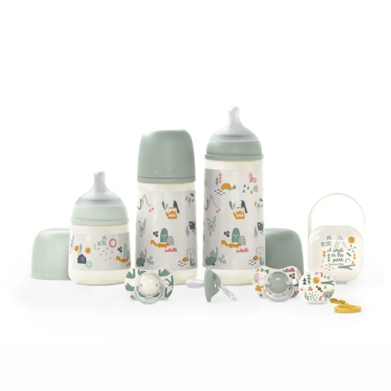 SUAVINEX Sada láhev 270ml + dudlík fyziologický 0/6m + klip Walk