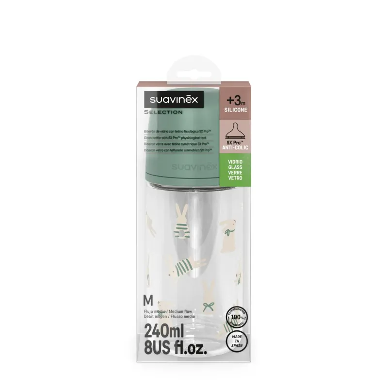 SUAVINEX Láhev sklo WONDERLAND 240 ml fyziologická SX PRO +3 MF