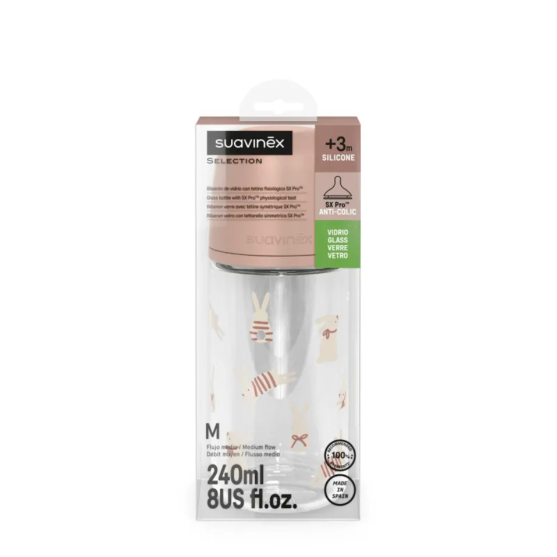SUAVINEX Láhev sklo WONDERLAND 240 ml fyziologická SX PRO +3 MF