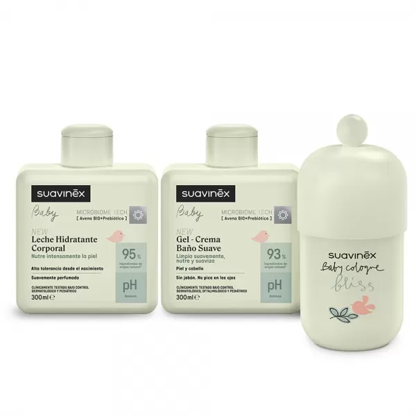 SUAVINEX SET HYDRATAČNÍ EMULZE 300ML + KRÉMOVÝ MYCÍ GEL 300ML + KOLÍNSKÁ VODA BLISS 100ML