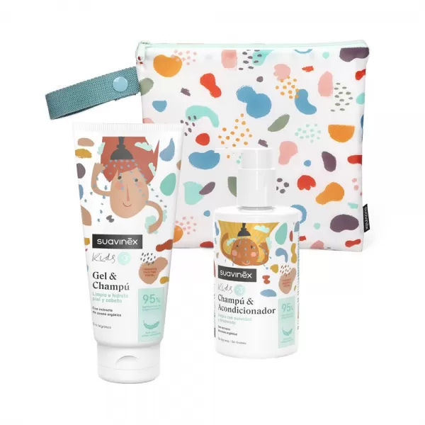 SUAVINEX KIDS Hygienická taštička + Dětský šampon + kondicionér 300ml + Dětský gelový šampon 200ml