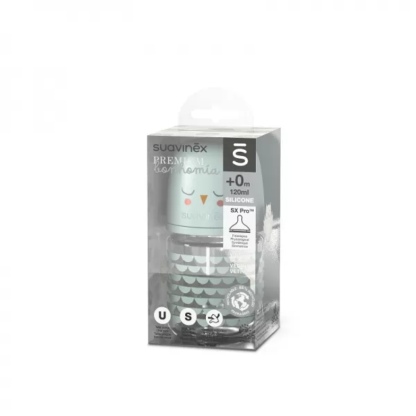 SUAVINEX Láhev sklo BONHOMIA 120 ml fyziologická SX PRO +0 SF