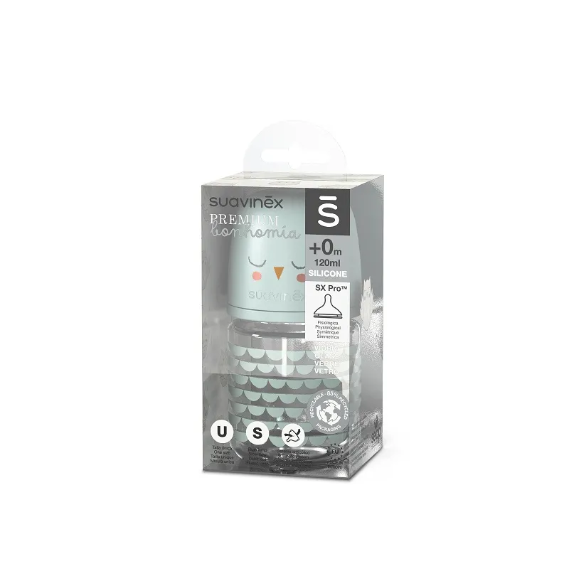 SUAVINEX Láhev sklo BONHOMIA 120 ml fyziologická SX PRO +0 SF
