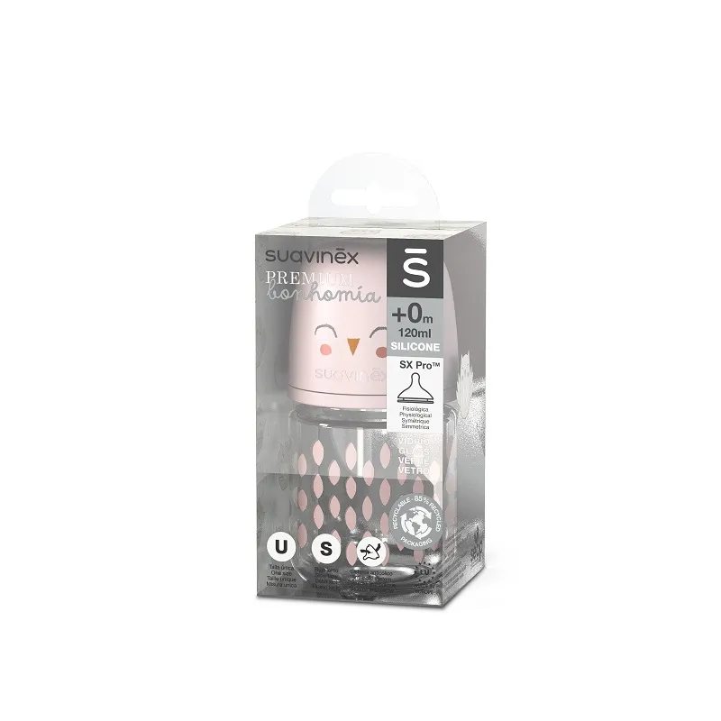 SUAVINEX Láhev sklo BONHOMIA 120 ml fyziologická SX PRO +0 SF
