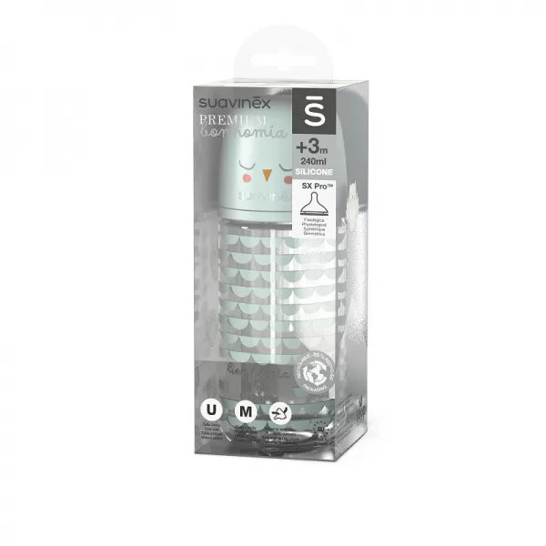 SUAVINEX Láhev sklo BONHOMIA 240 ml fyziologická SX PRO +3 MF