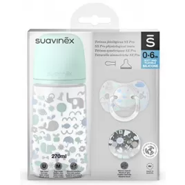 Suavinex SADA 270ml + DUDLÍK FYZIOLOGICKÝ 0/6M + KLIP MEMORIES